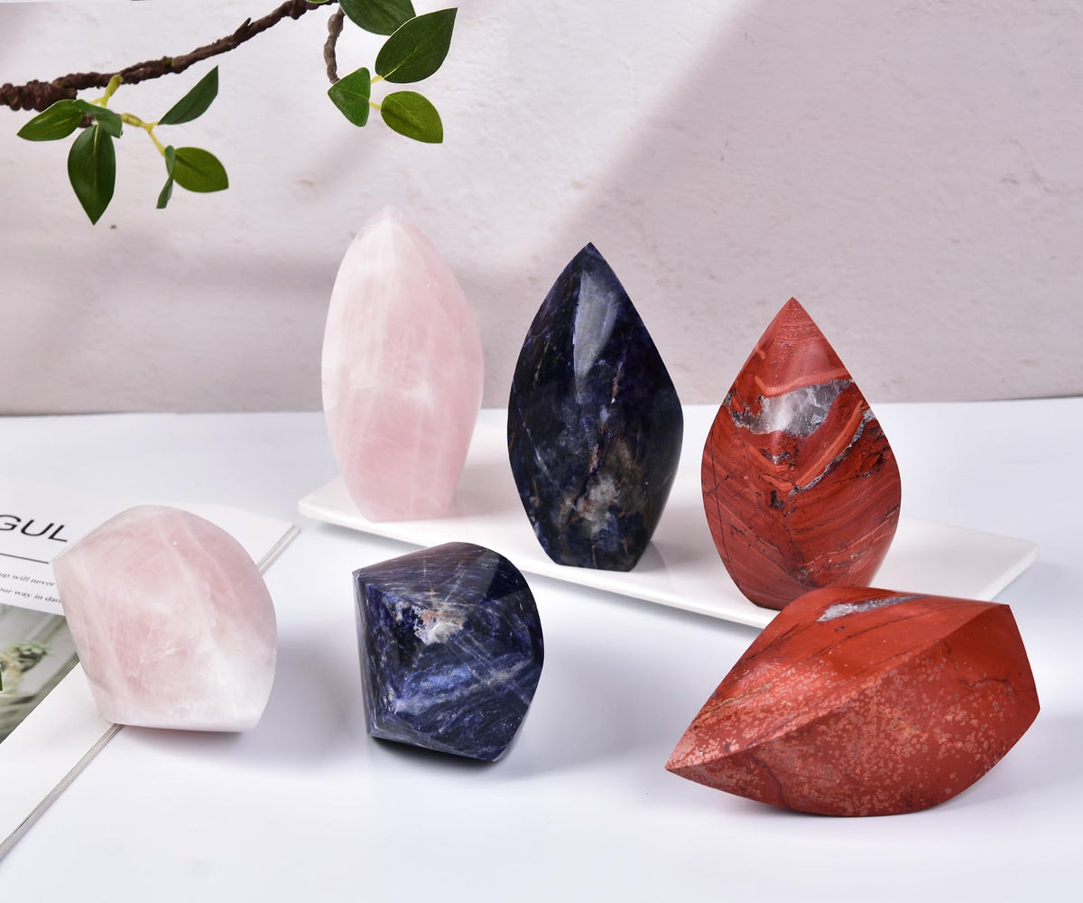 JIC Gem Red Jasper Large Crystals Natural Healing Crystal Point Obelisk Tower Spiral 4 Sides Energy Gemstone Decoration Gifts 1.1-1.7 Lbs