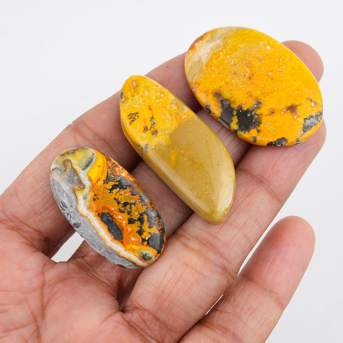 ColouredRocks (100 carats. (3pcs.) BUMBLE BEE, Mix Shape, Natural Cabochon Crystals, Loose Gemstone, Wholesale Polished Supply, Jewelry Making, DIY Craft, Gem Collection (24mm+)