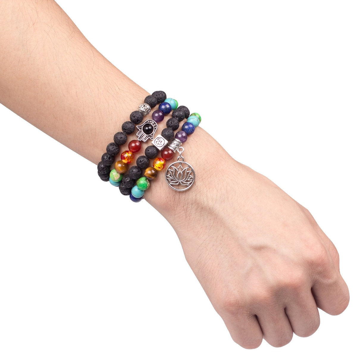 Addmluck 108 Mala Beads Necklace 7 Chakra Tree of Life Pendant Prayer Buddha Bracelets Healing Stone Yoga Men Women Jewelry(Natural lava beads)
