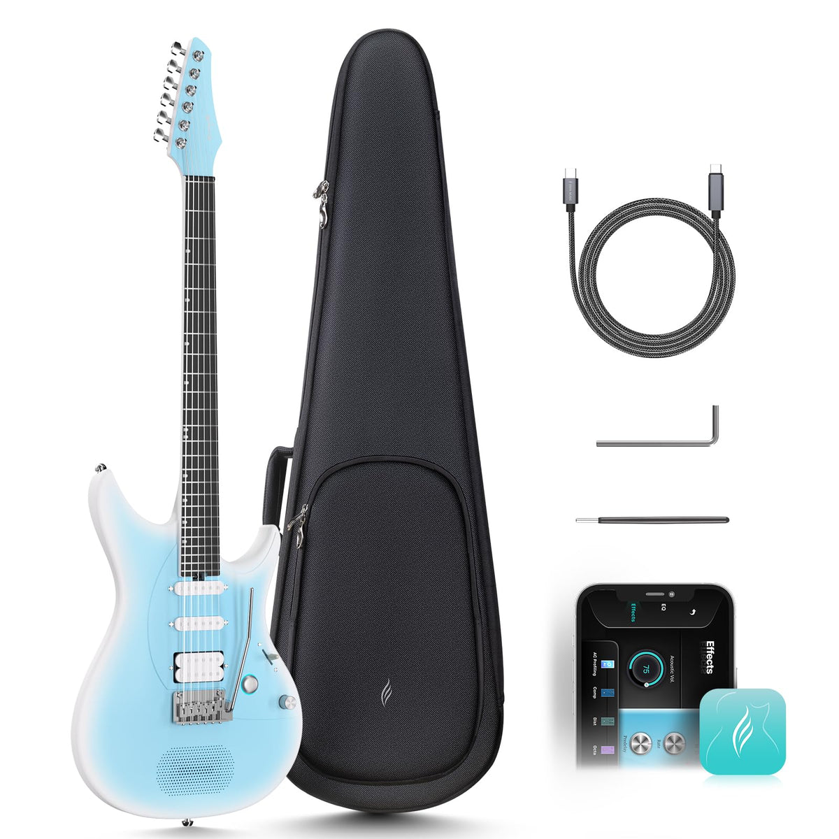 Enya Inspire 39" Smart Electric Guitar - Carbon Fiber Body with Built-in 15W Speaker, 20 Tones & App Control, 4 Presets, Bluetooth, Gig Bag Included, 2-Year Warranty