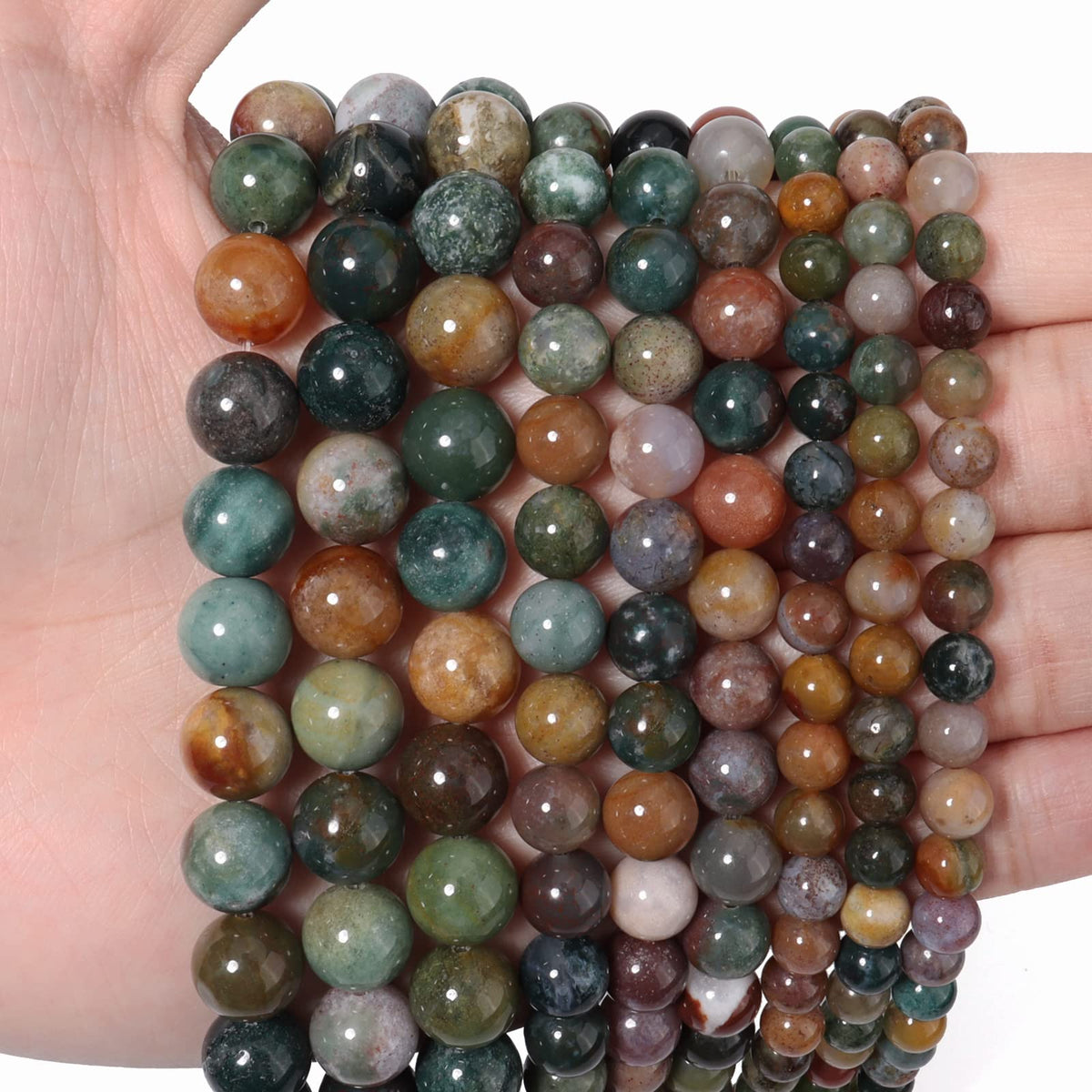 35pcs 10mm Natural Stone Beads Indian Agate Beads Energy Crystal Healing Power Gemstone for Jewelry Making, DIY Bracelet Necklace