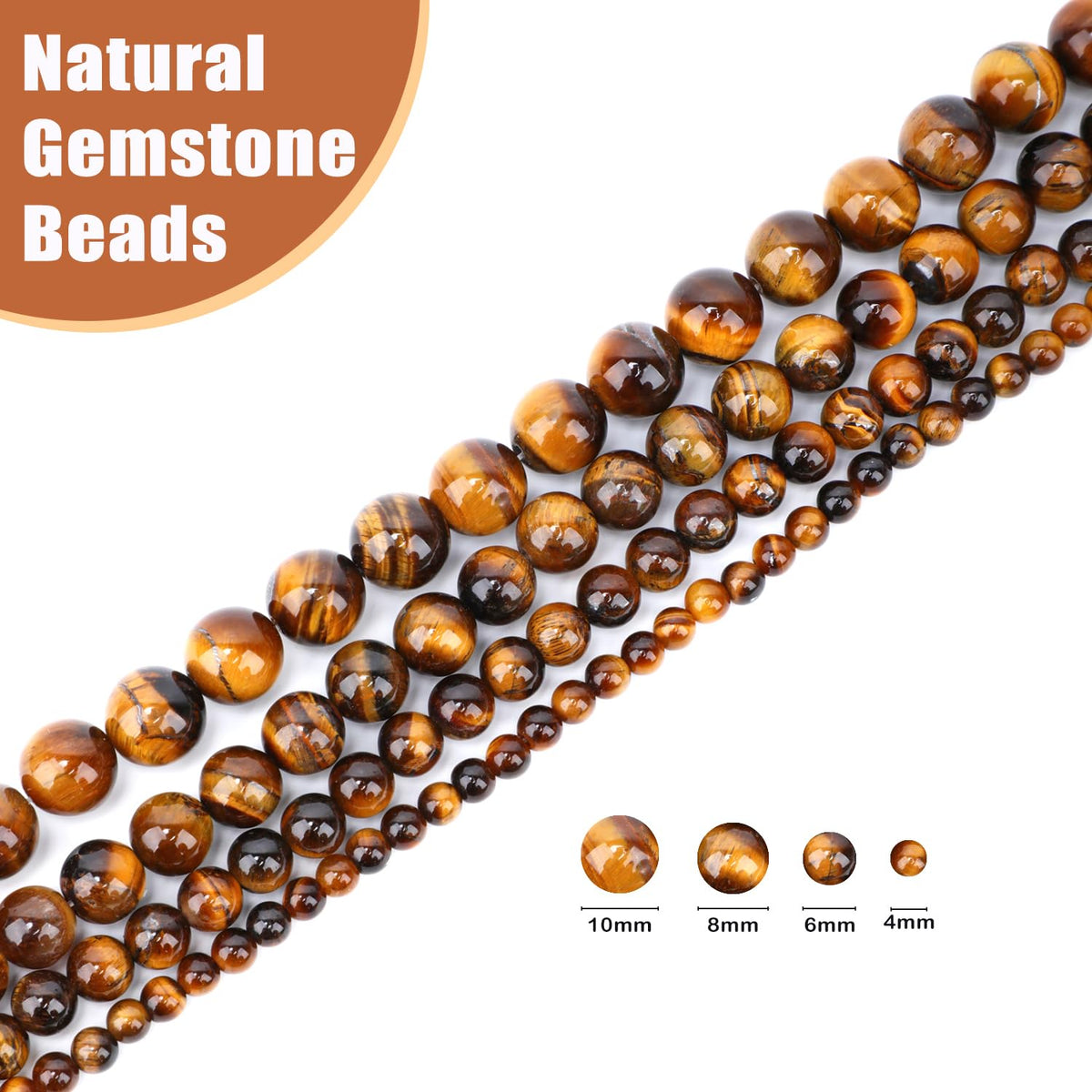 CMBYN Natural Stone Beads Round Genuine Real Stone Beading Strand Loose Gemstones DIY Smooth Bead for Bracelet Necklace Earrings Jewelry Making (Yellow Tiger's Eye, 4mm 90 Pieces)