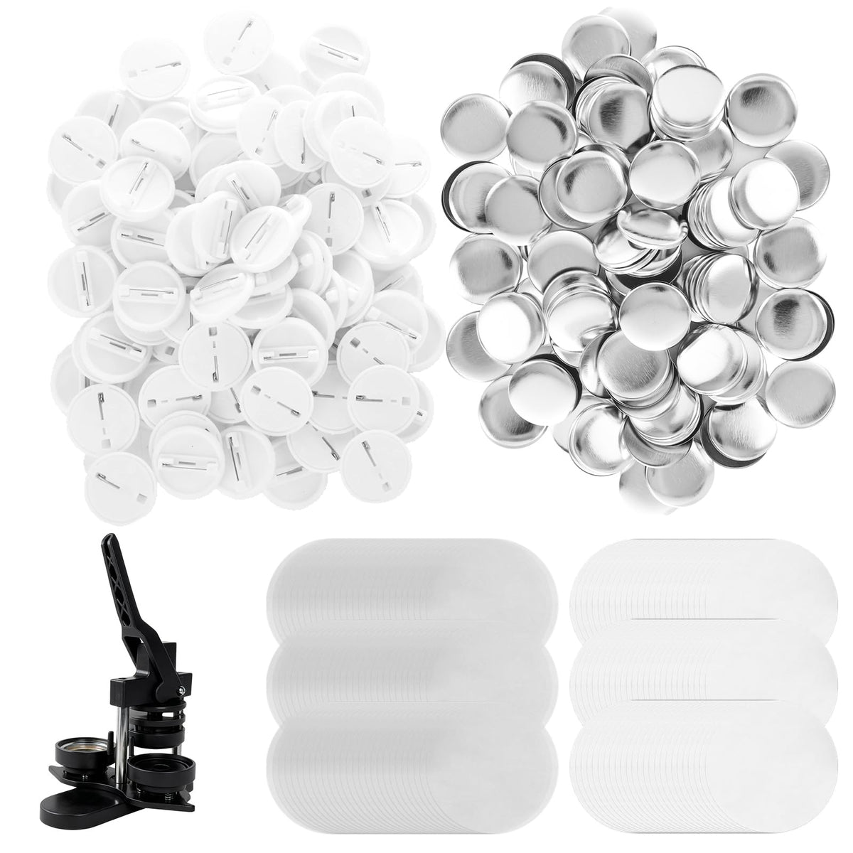 YAYODS 400 Pieces Button Maker Supplies 25mm/0.98 inch Round Badge Button Parts for Button Maker Machine, Includes Blank Pin Back Cover, Metal Cover, Clear Film, Blank Paper