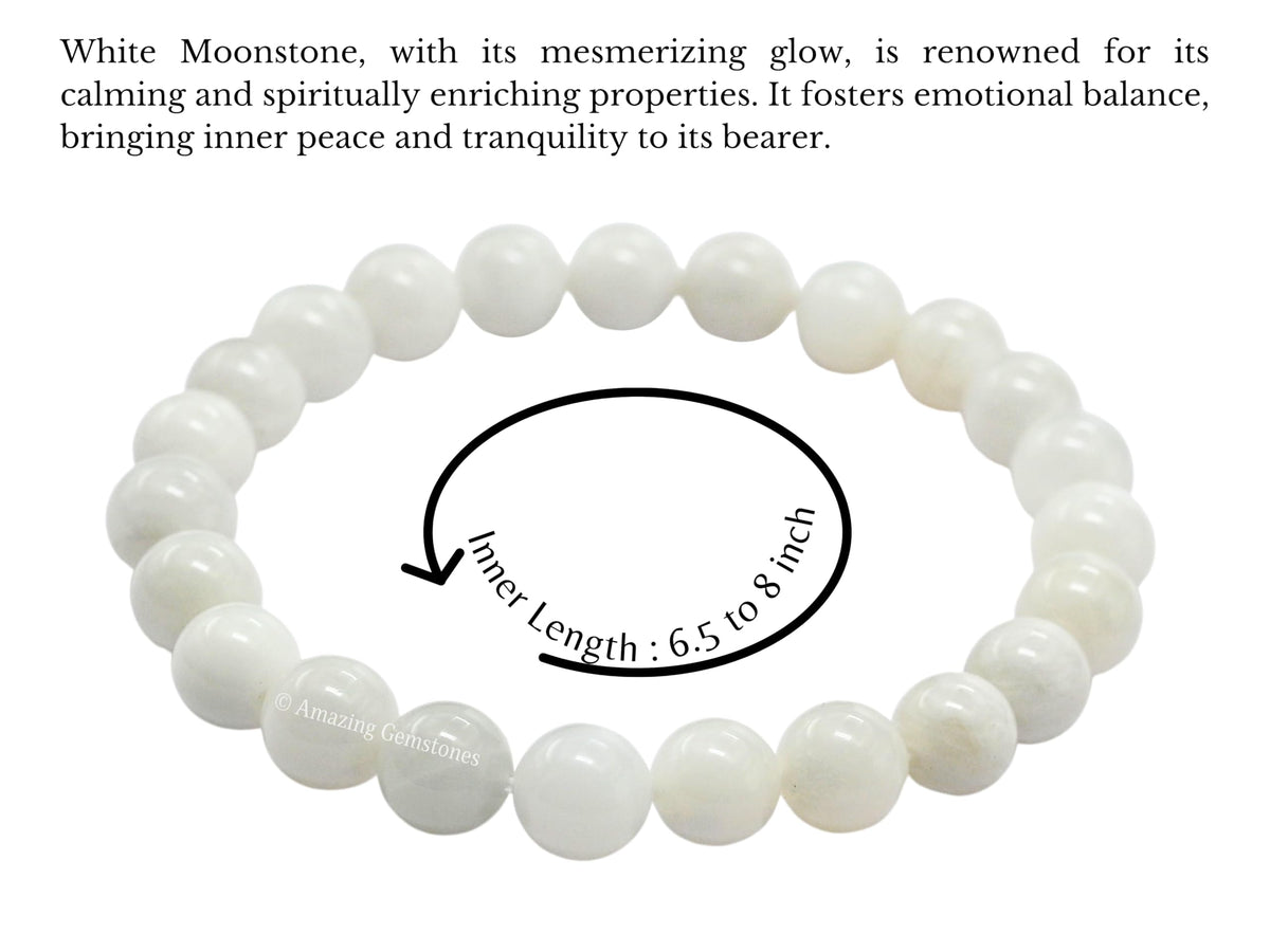 Amazing Gemstone Crystal Bracelet for Women Men's Gifts - Protection Healing Crystal Bracelet - 8mm Gemstone Beaded Stretchable Bracelet Pulseras Para Hombres Mujer Stocking Stuffers Mothers Day Gift (White Moonstone)