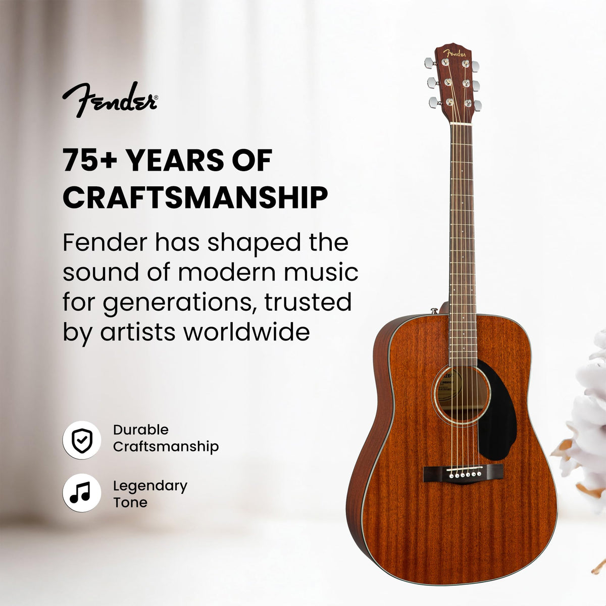 Fender CD-60S Solid Top Dreadnought Acoustic Guitar - All Mahogany Bundle with Hard Case, Tuner, Strap, Strings, Picks, and Austin Bazaar Instructional DVD