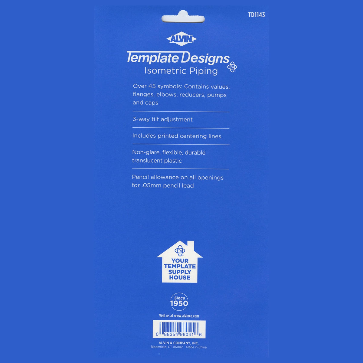 Alvin, TD1143, Isometric Piping Template, 8.5" x 5.25" x .030"