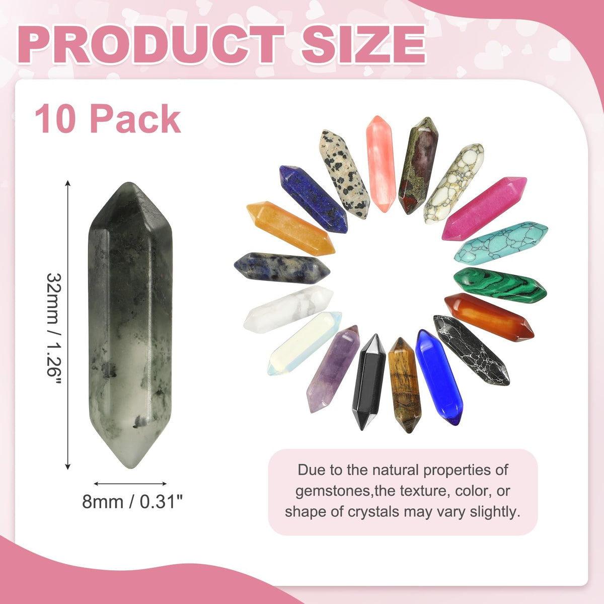 MECCANIXITY 10 Pack African Bloodstone Quartz Crystals, Polished Crystals Bulk Hexagonal Shaped Meditation Gemstone for Jewelry Making Energy Balance Accessories Gifts