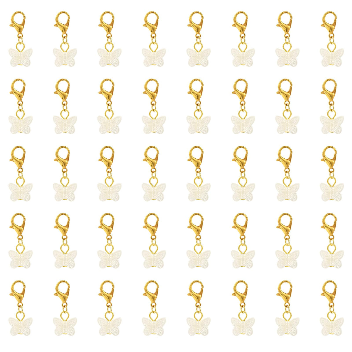 LEGENTLISUR 100PCS Butterfly Charms for Jewelry Making White Clip on Charms Acrylic Pendant with Lobster Clasps for Stitch Markers DIY Earrings Bracelet Crafts