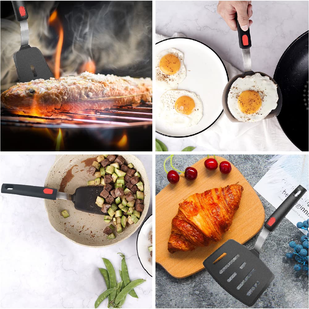 Silicone Spatula Turner Set of 4, Wiztoynia 600°F Heat Resistant Cooking Spatulas for Nonstick Cookware, BPA Free Rubber Spatula Large Kitchen Utensils Set for Egg, Pancake, Burger, Fish