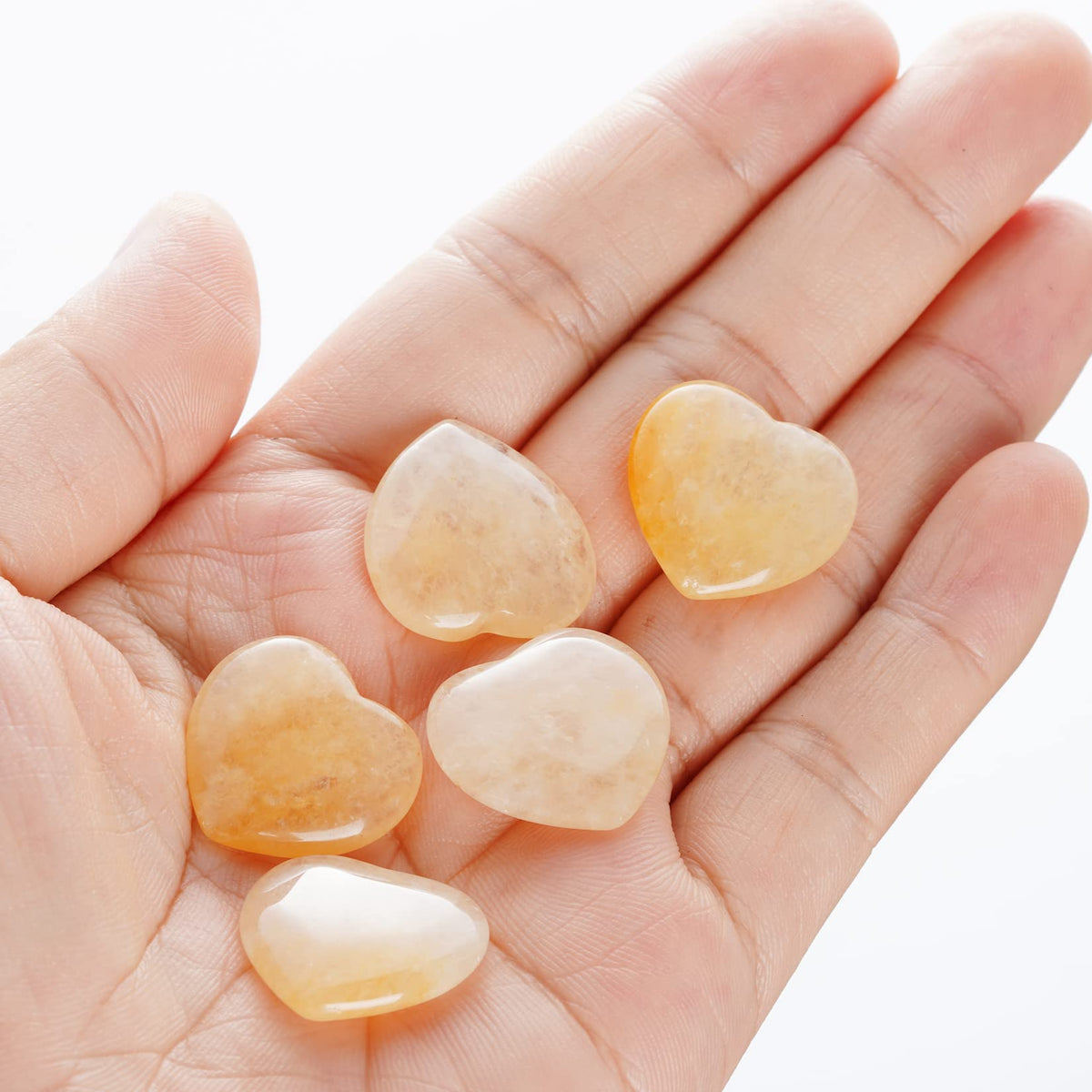 Marrywindix 15 Packs 0.8 Inch Healing Crystal Natural Yellow Jade Heart Love Carved Palm Worry Stone Chakra Reiki Balancing