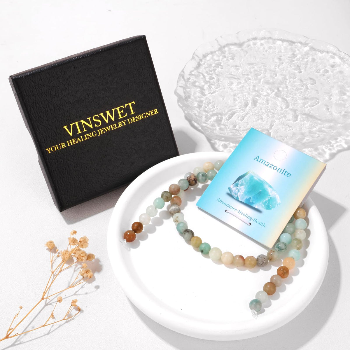 Vinswet 60pcs 6mm Amazonite Natural Stone Beads Round Genuine Real Stone Beading Loose Gemstones DIY Smooth Bead for Bracelet Necklace Earrings Jewelry Making