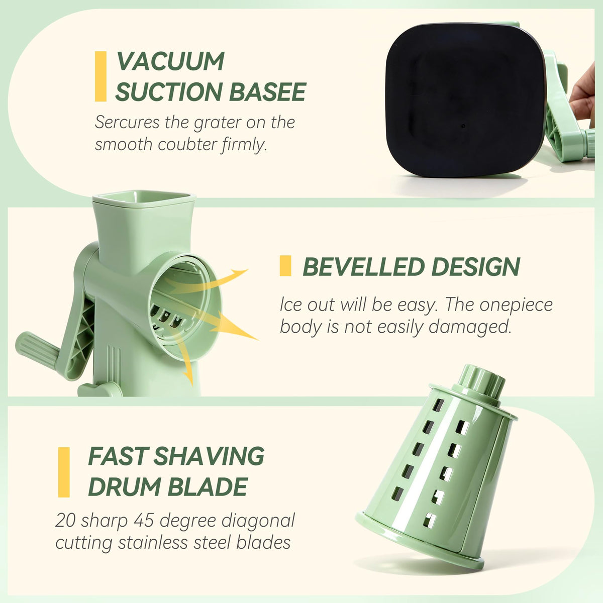 Rotary Ice Shaver Manual - Stainless Steel Blade, Quick Labor-Saving Handle, Safe Stable Suction Base, Home Using Snow Cone Maker Machine for All Ice Cubes