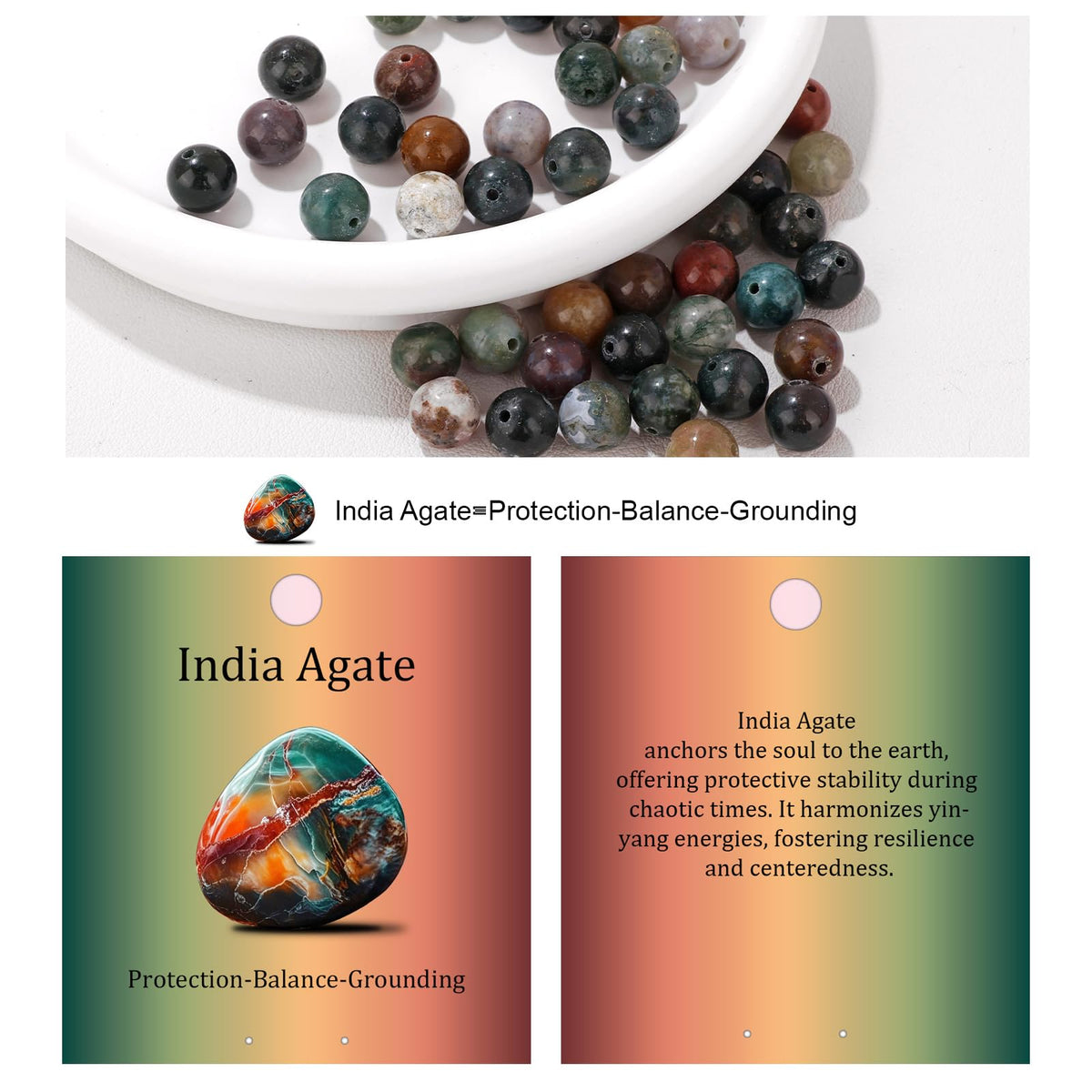 Vinswet 45pcs 8mm India Agate Natural Stone Beads Round Genuine Real Stone Beading Loose Gemstones DIY Smooth Bead for Bracelet Necklace Earrings Jewelry Making
