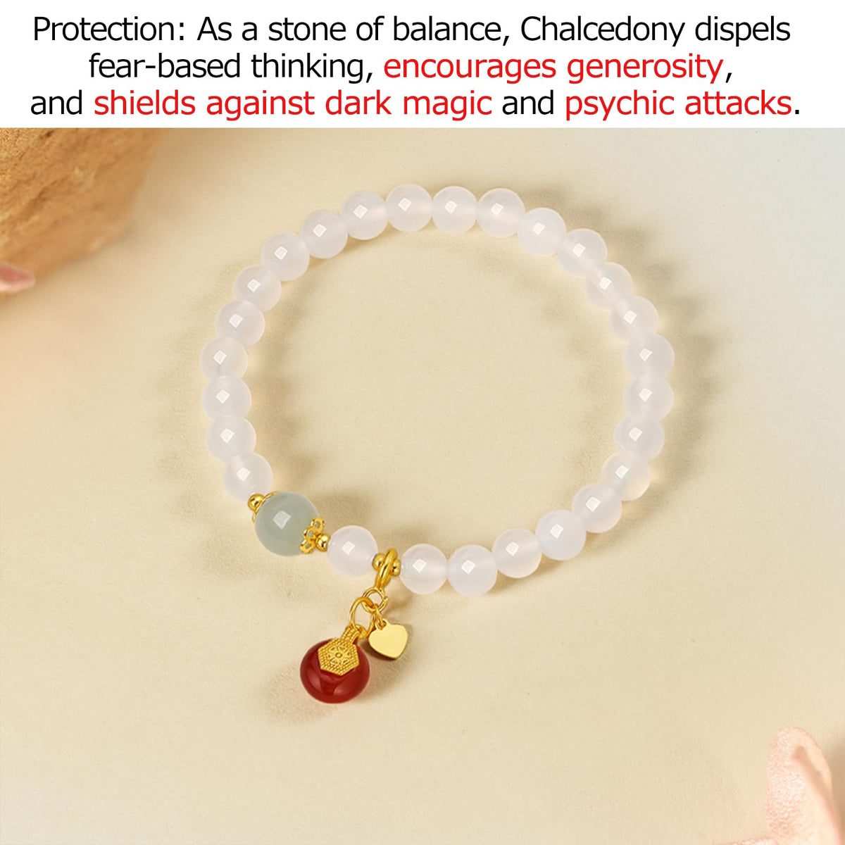 ZHOU LIU FU Bracelet for Women Green White Gemstone Red Chalcedony Stone Beaded Stretch Bracelets Lucky Accessory