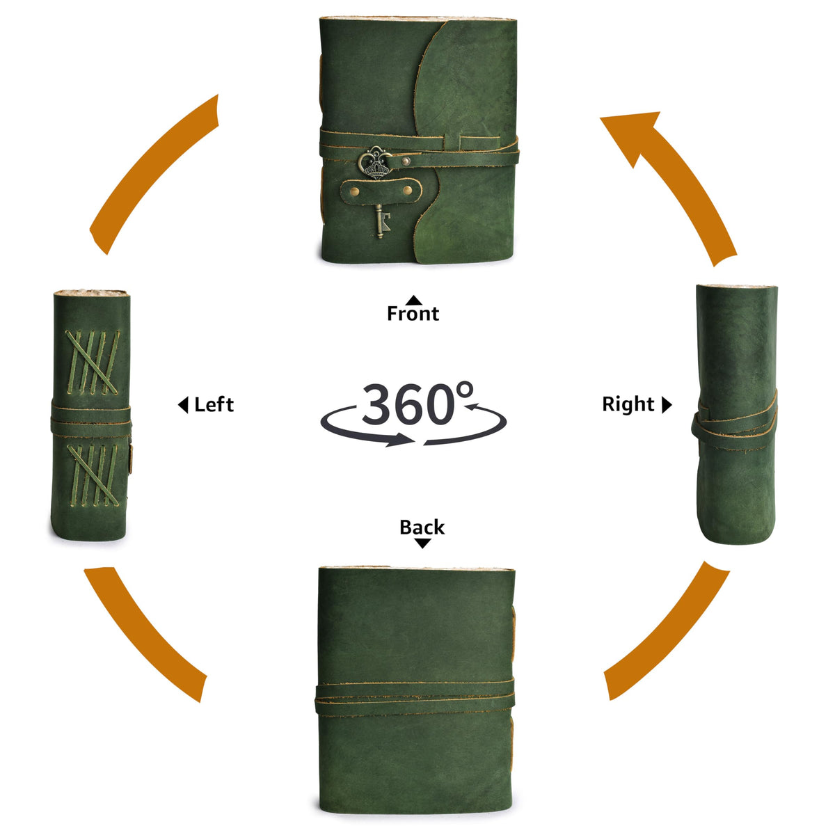 LEATHER VILLAGE Vintage Leather Journal – 200 Handmade Vintage Deckle Edge Paper – Leather bound Journal For Women Men – Vintage Key Closure - Book of Shadows - Green - 8X6 inches (A5)