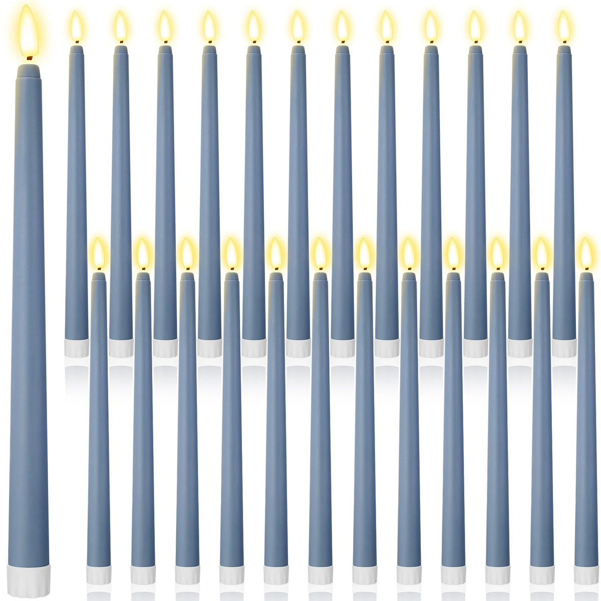 Macarrie 24 Packs Flameless Taper Candles Battery Operated Fake 11 Inch Long Candlelight LED Flameless Candlesticks Flickering Tapered for Spring Summer Wedding(Haze Blue)