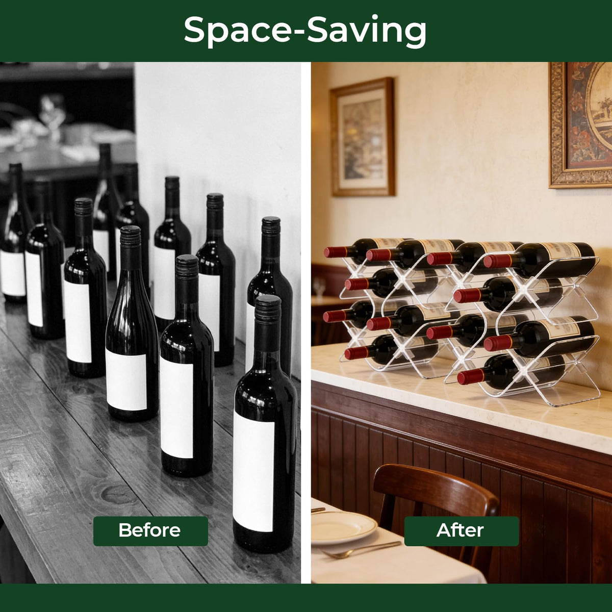 EVERBBKING Acrylic 6 Bottle Countertop Wine Rack, Clear Freestanding Tabletop Wine Holder, Modern Space-Saving Wine Storage Organizer for Kitchen Bar Pantry