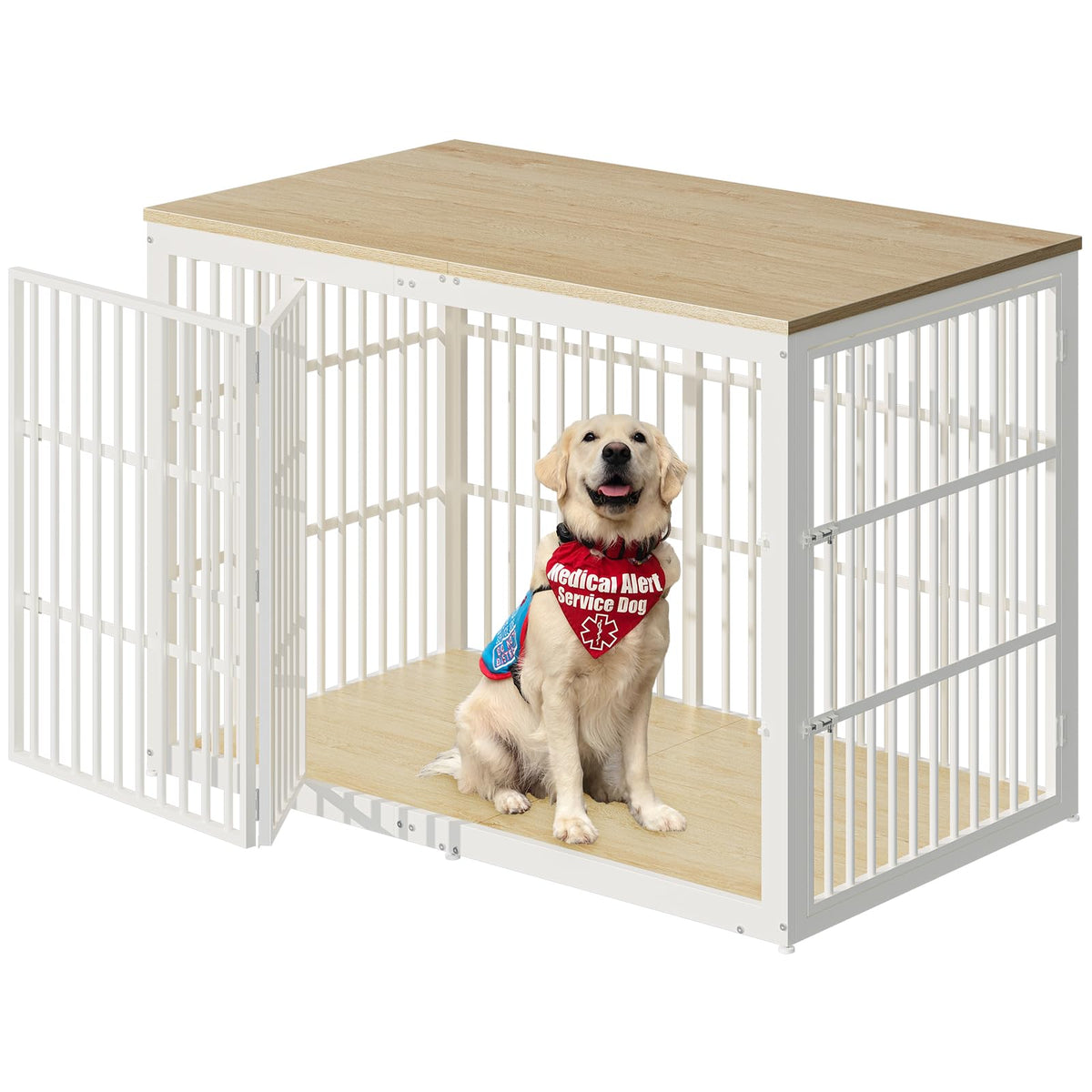Lyromix 54" Dog Crate Furniture with Foldable Door, XXL Dog Crates for Large Dogs, Wooden Decorative Dog Cage Kennel Indoor End Table, Natural Beech
