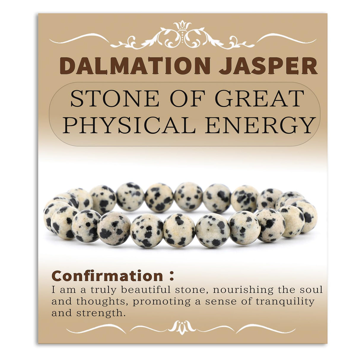 Bymitel 8mm Dalmation Jasper - Handmade Reiki Gemstone Stretch Bracelet, Natural Beauty & Spiritual Essence, Crystal Healing for Unisex Adults