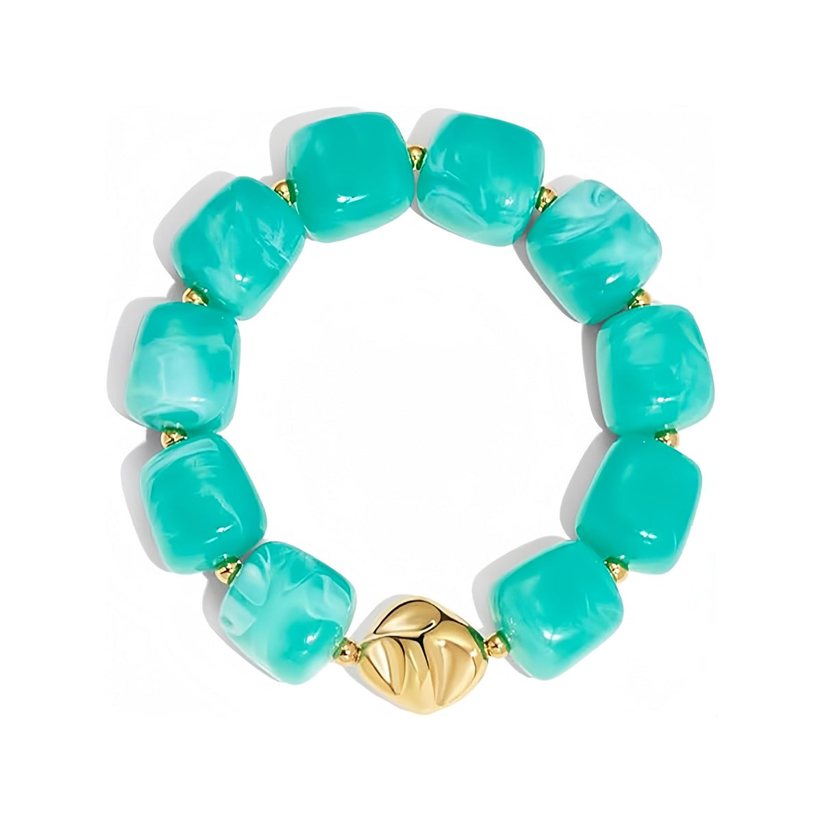sunglnl Chunky Beaded Bracelets for Women, Boho Resin Vibrant Color Stretch Large Beads Summer Beach Statement Jewelry Gift (Gold Sky Blue)