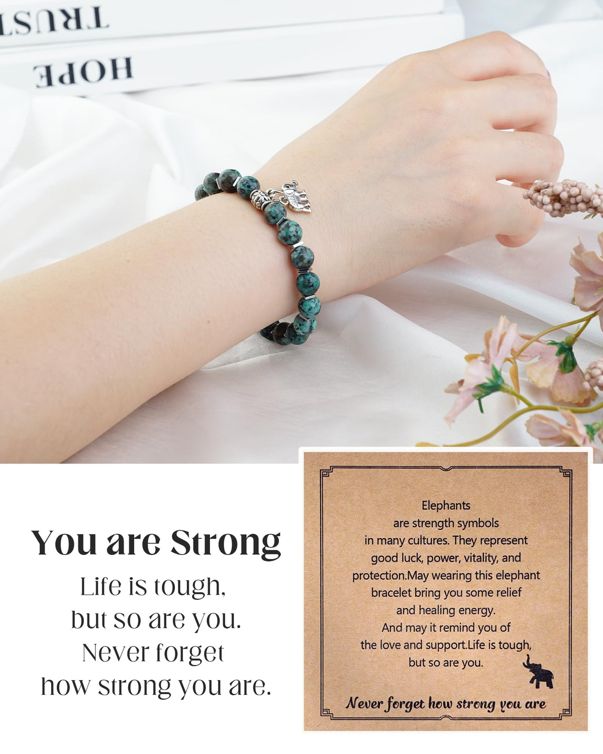 ZLLOO Natural Stone Healing Bracelet Gifts for Women, Encouragement Blessing Bracelets for Women, Anxiety Relief Items Inspirational for Women
