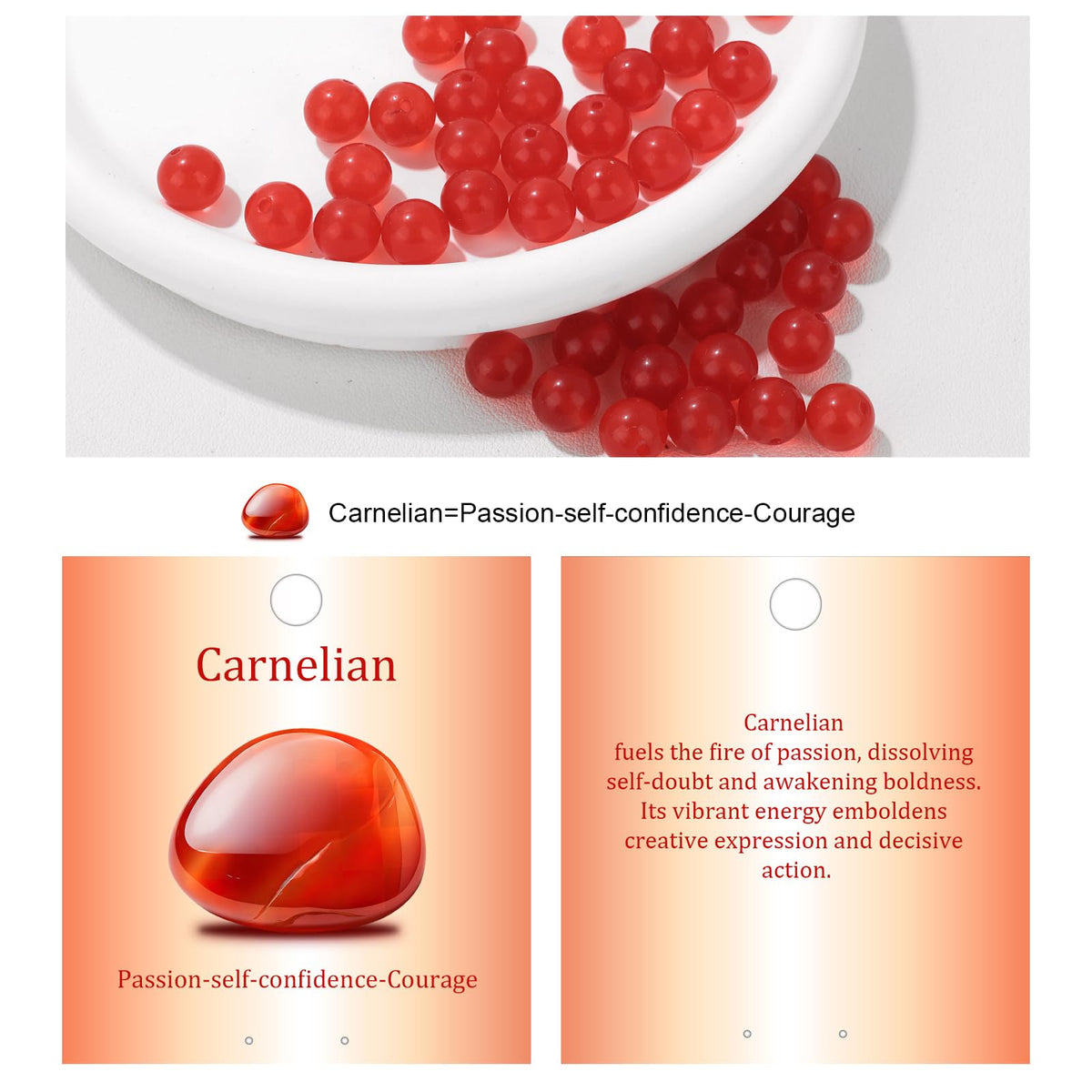 Vinswet 60pcs 6mm Carnelian Natural Stone Beads Round Genuine Real Stone Beading Loose Gemstones DIY Smooth Bead for Bracelet Necklace Earrings Jewelry Making