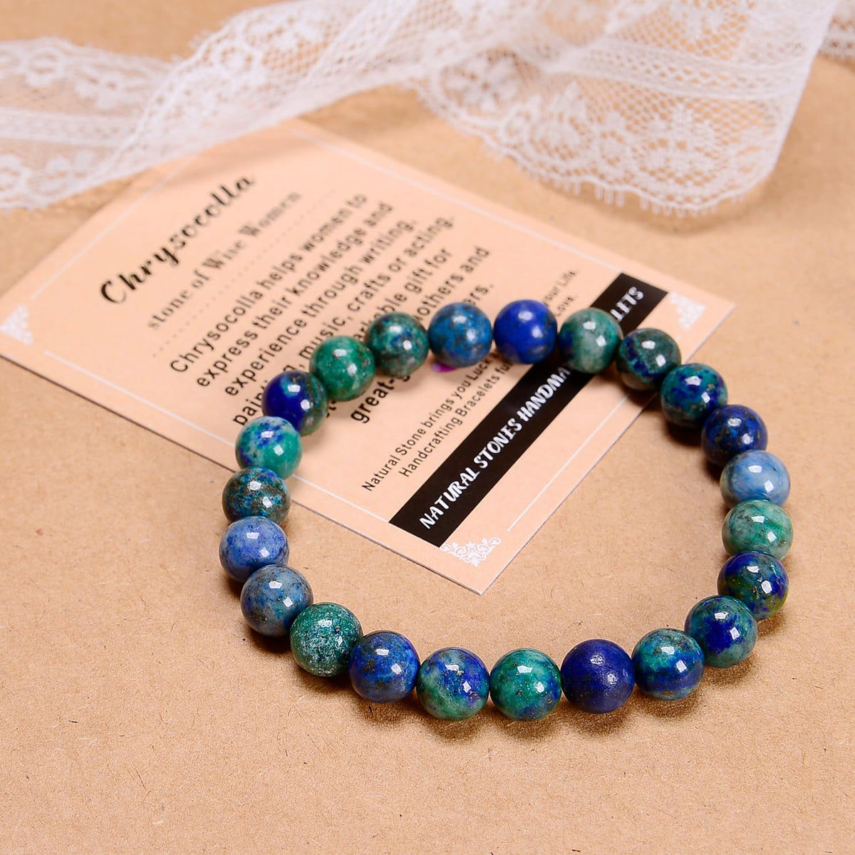 AD Beads Handmade Gemstone Stretch Elastic Bracelet Crystal Healing Reiki Nature's Beauty and Spiritual Essence Unisex (6mm, Chrysocolla (Wise Women))