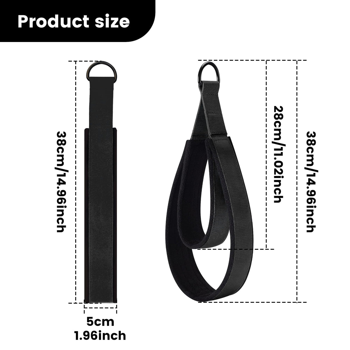 2PCS Pilates Double Loop Strap for Reformer Fitness D-Ring Straps Handle, Yoga Pilates Equipmen D-Ring Exercise Strap for Gym Workout Home (Black)