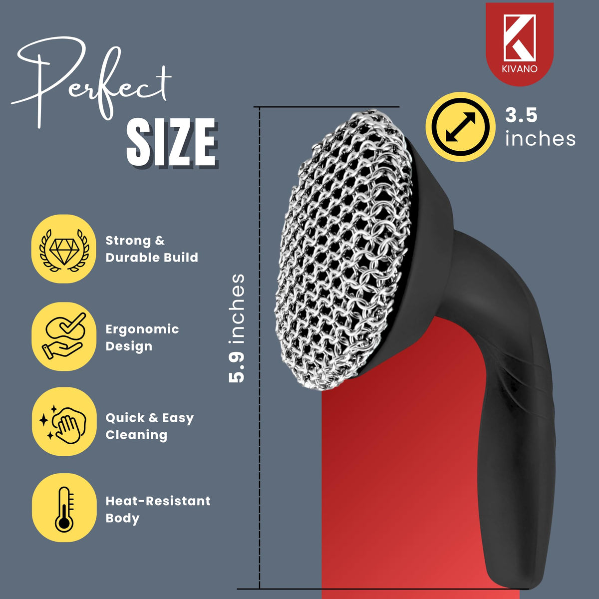 KIVANO Cast Iron Scrubber with Pan Scraper, 316L Chainmail Scrubber, Long Handle Cast Iron Cleaner for Dishes, Pans, Grills, Upgraded Chain Mail Scrubber for Grill Pan Skillet Wok Carbon Steel