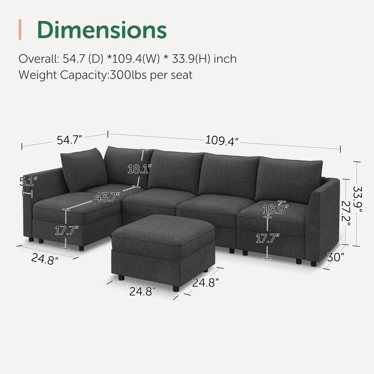 HONBAY Modular Sectional Couch L Shaped Sectional Sofa with Storage, Convertible Couches for Living Room - Snowflake Velvet Grey