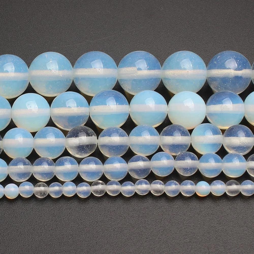 6mm 65pcs White Moonstone Pendants Charms Spacer Necklaces Chandelier Earrings Round Accessories Crafts Antique Ornament Findings Component Bracelet Making DIY (6mm, Opal)