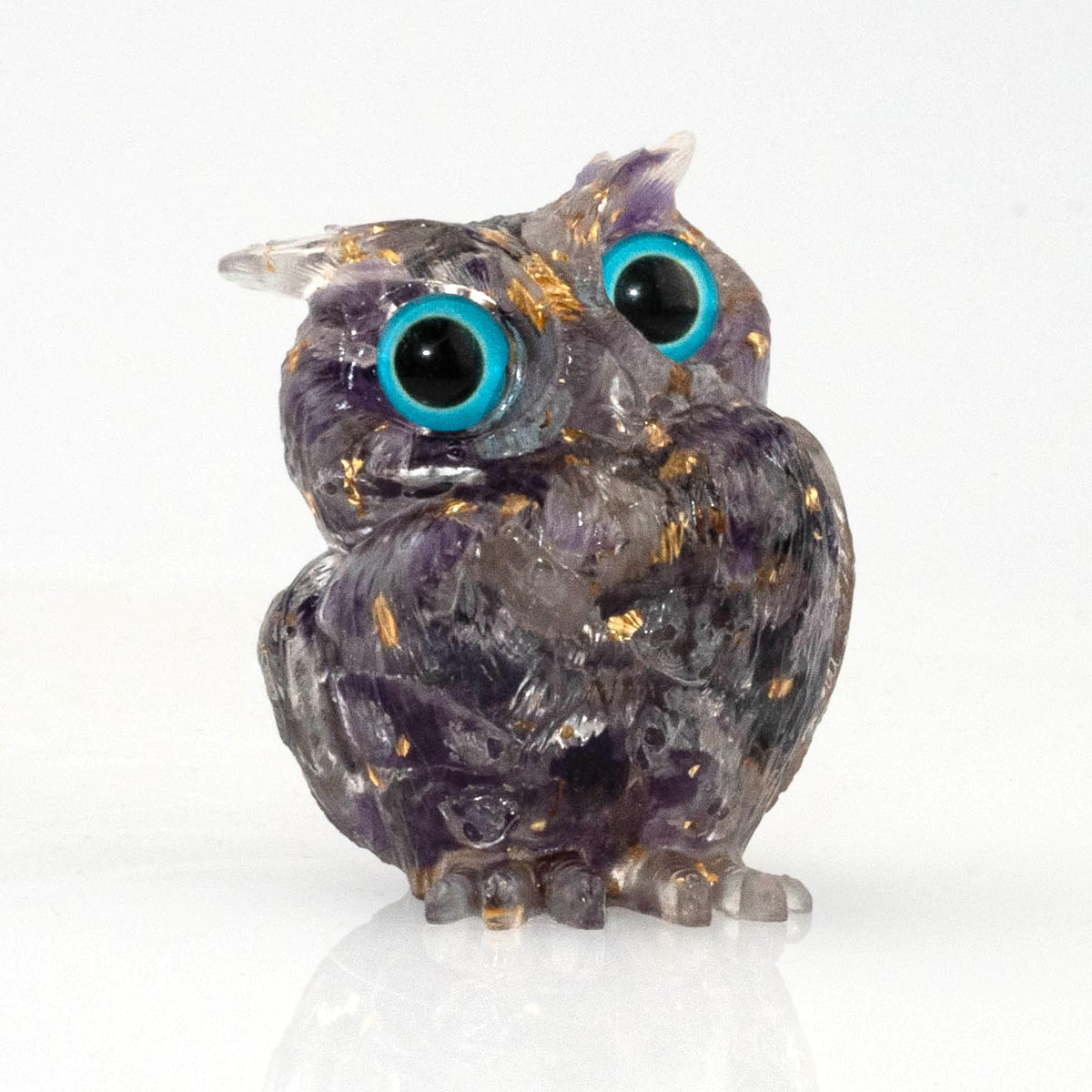 PinpinPony Owl Statue, Natural Gemstones Decor for Home Office, Shelf Display Figurine, Handcrafted Unique Owl Sculpture(Purple)