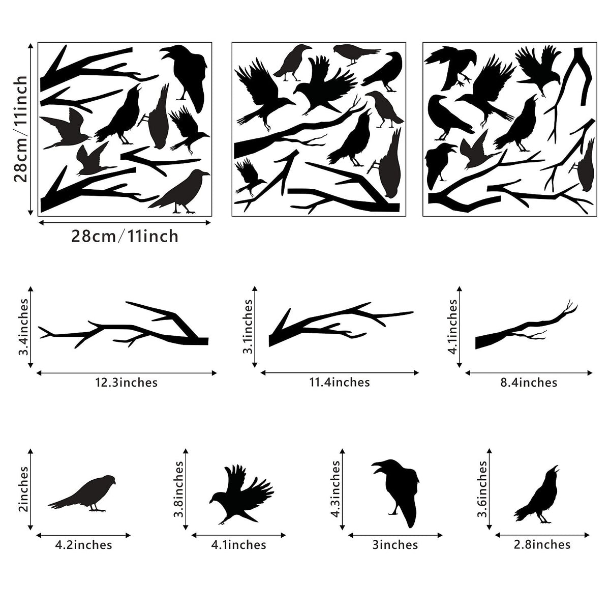 Black Crows Wall Decals Winter Branches Wall Decals Bird Wall Stickers Bedroom Farmhouse Living Room Window Clings