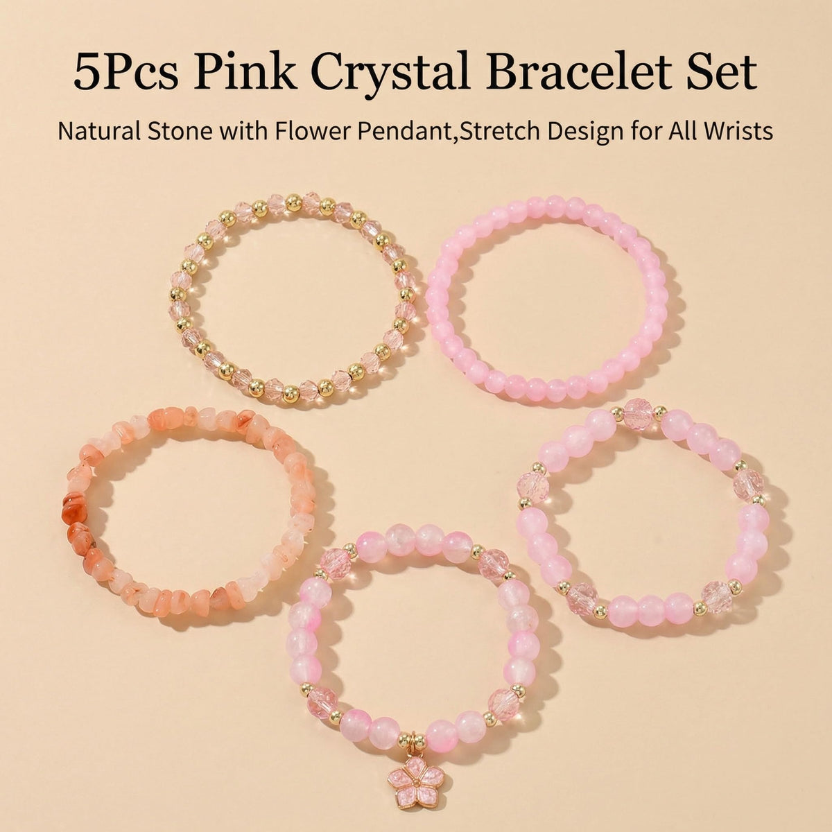 LOTSOF Boho Flower Beaded Bracelet Set for Women - Multilayer Crystal & Flower Charm Stackable Bracelets, Fashion Jewelry Gift for Her (Pink)