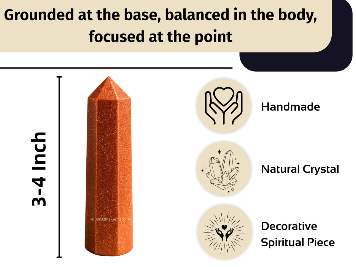 Amazing Gemstone Red Goldstone Crystal Towers - Natural Healing Crystal Point Obelisk for Reiki Healing and Crystal Grid (3" to 4" INCH)