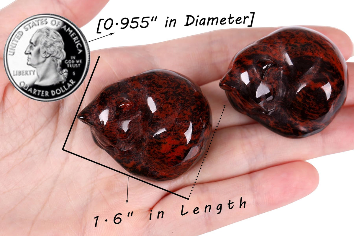 QINJIEJIE Red Obsidian Cat Crystals Decor Sleeping Cat Statue Healing Stone Decor Pocket Polished Gemstones Figurine Office Room Home Desk Decors Cute Gem Gifts for Women Men Stocking Stuffers