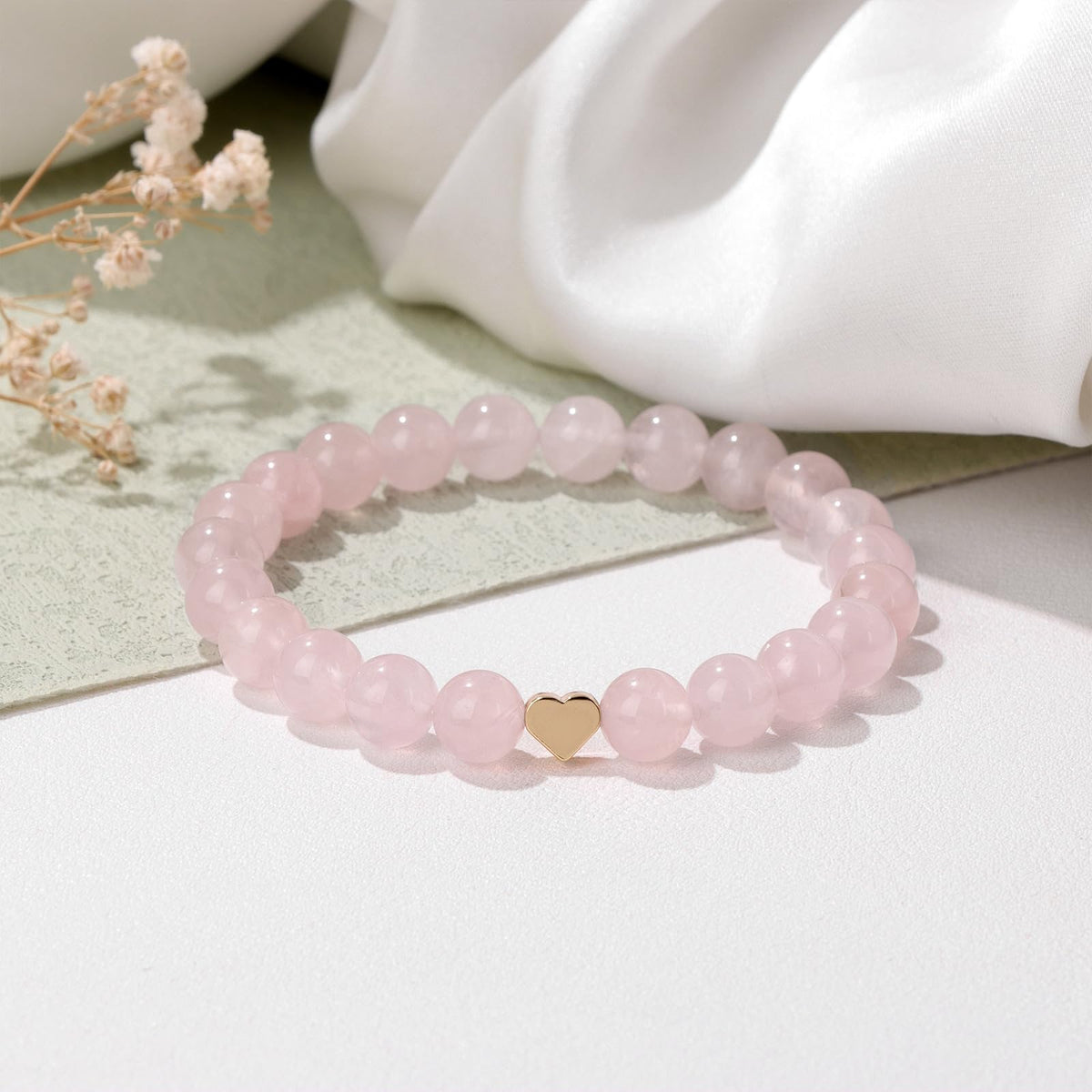 GolbalJew Healing Bracelet For Women Anxiety Rose Quartz Beaded Bracelets Jewelry Healing Stone Heart Charm Bracelet Stress Relief Yoga Beads Chakra Bracelets Gifts For Women