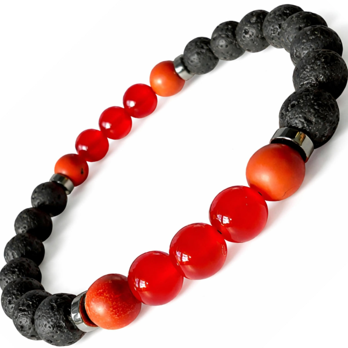 TEJO Natural Stone Beaded Bracelet – Handmade Energy Healing Bracelet for Men & Women, Yoga Chakra Jewelry Gift (Black & Red Natural Stone Bracelet – for Men, 7 inches)