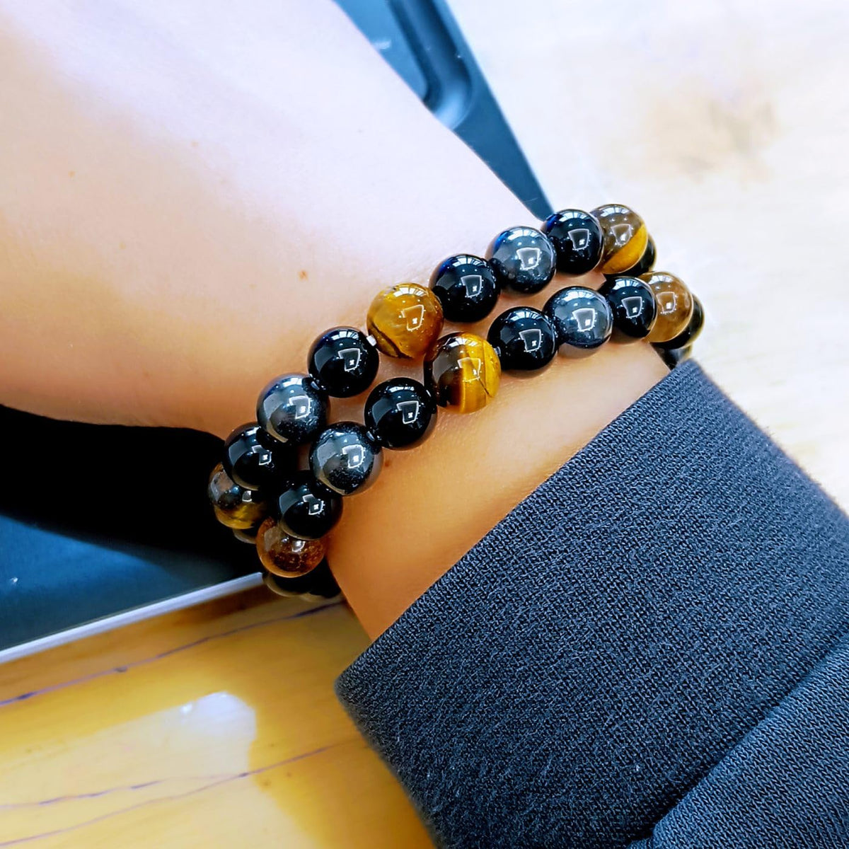 WEFRIN Evil Eye with Hematite Black Obsidian Tiger Eye Stone Triple Protection Bracelets for Men Women, Crystal Healing Stone Bracelet Bring Luck Prosperity and Happiness Jewelry (E-TPB)