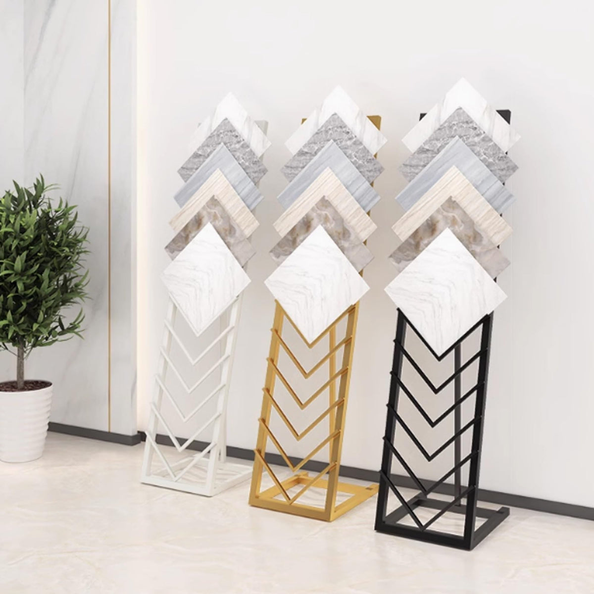 Tile Display Rack with 12 Card Slots, Store Display Rack, Freestanding Sample Display Stand, Organizer Shelf for Marble Slab/Wooden Boards/Door Sample, for Retail Stores/Trade Show, Black-40*50*160cm