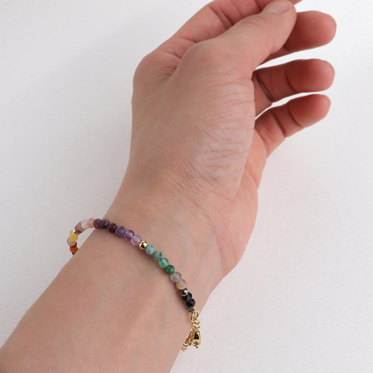 Agriajun Colorful Beaded Gemstone Bracelets for Women, Boho Handmade Rainbow Gold Natural Stone Beads Adjustable Friendship Bracelet Bohemian Jewelry Gift