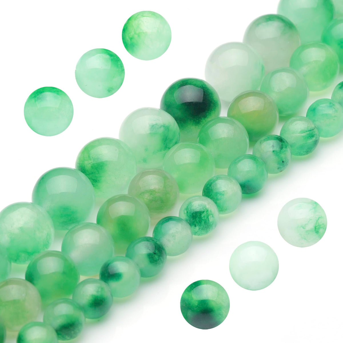 Youngbling Natural Gemstone Beads for Jewelry Making,8mm Green Flower Jade Polished Round Smooth Stone,Genuine Real Stone Red Beads for Bracelet Necklace 15 Inch