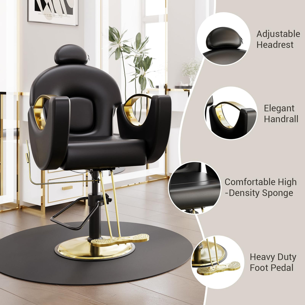 BouPower Barber Salon Chair, Reclining Salon Chair for Hair Stylist with Heavy Duty Hydraulic Pump, 330 LBS Capacity, Height Adjustable & 360° Swivel Styling Chair for Barbershop, Spa, Tattoo, Beauty