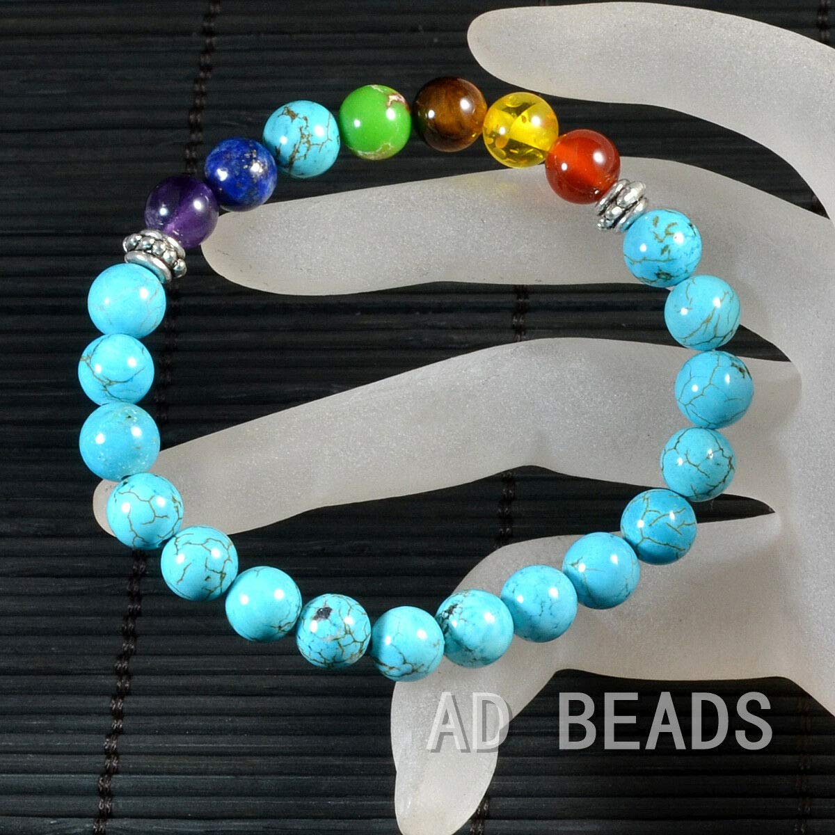 8mm Natural Gemstone Beads Stretch Bracelet Healing Reiki 7 Chakras Yoga (Blue Turquoise)