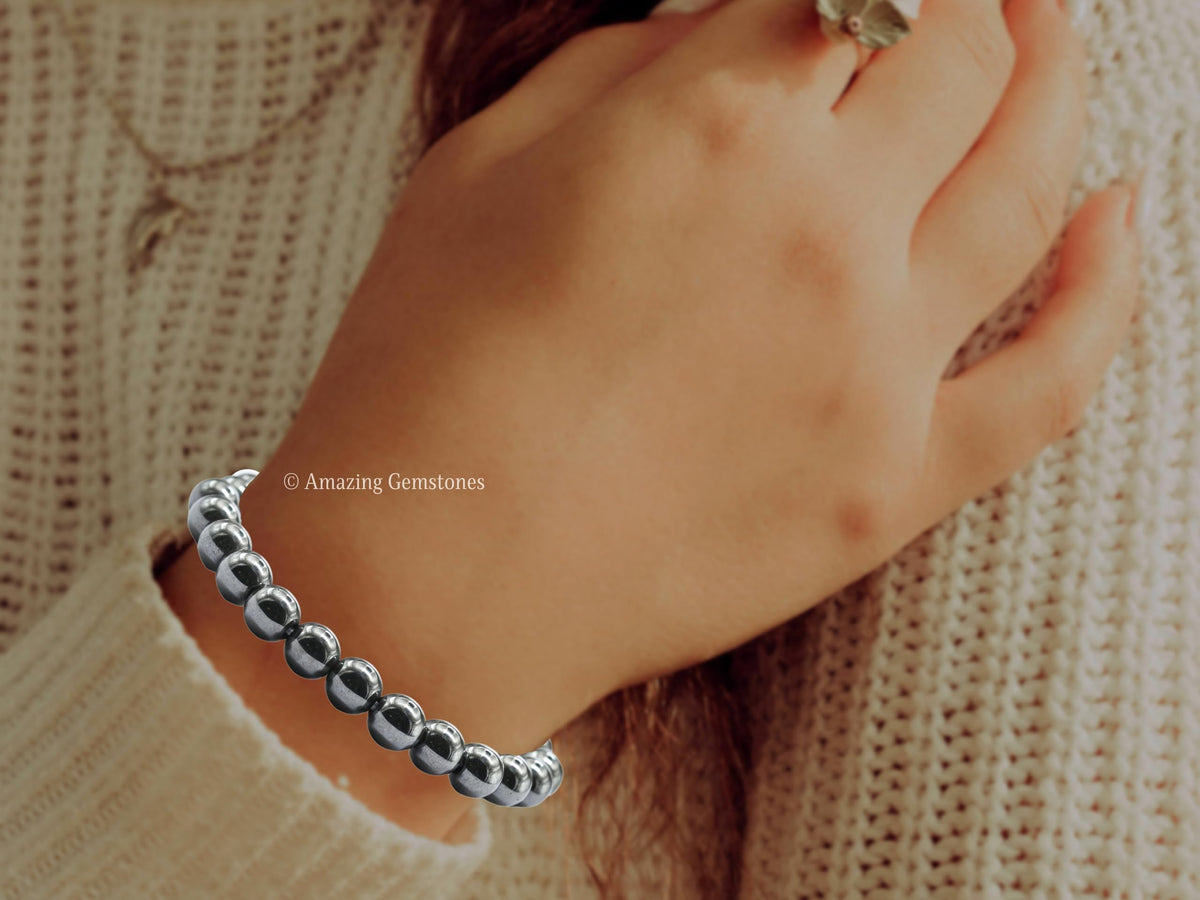 Amazing Gemstone Crystal Bracelet for Women Men's Gifts - Protection Healing Crystal Bracelet - 8mm Gemstone Beaded Stretchable Bracelet Pulseras Para Hombres Mujer Stocking Stuffers Mothers Day Gift (Hematite)