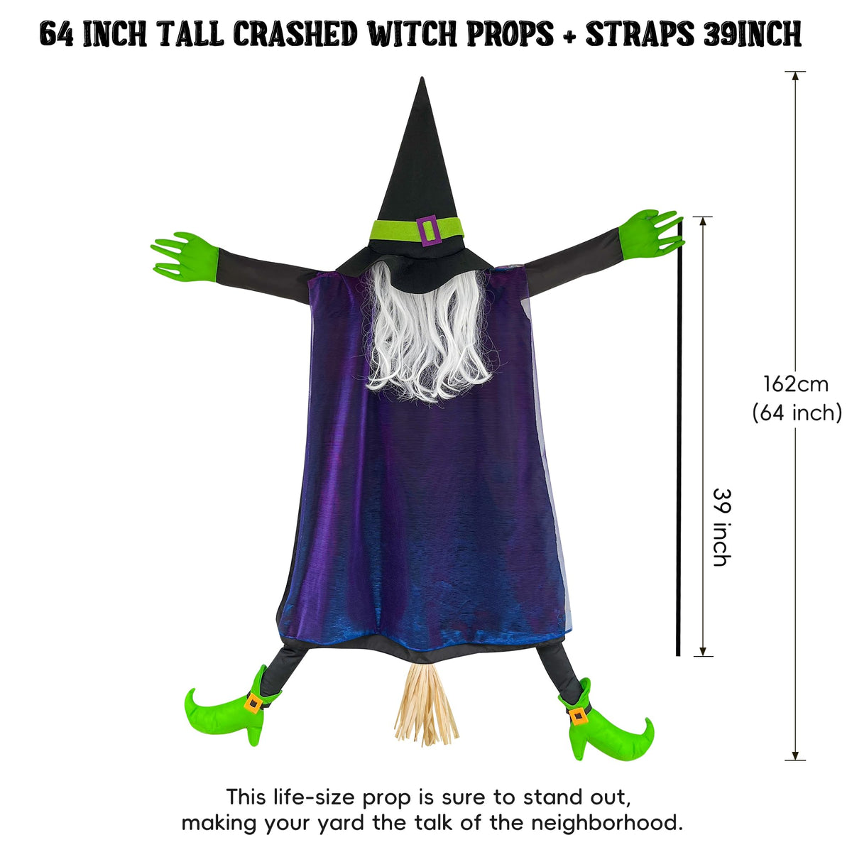 POPGIFTU 64" Large Crashing Witch into Tree Halloween Outdoor Decoration – Funny Flying Witch Yard Prop for Porch, Garden & Lawn, Weather-Resistant Halloween Decor