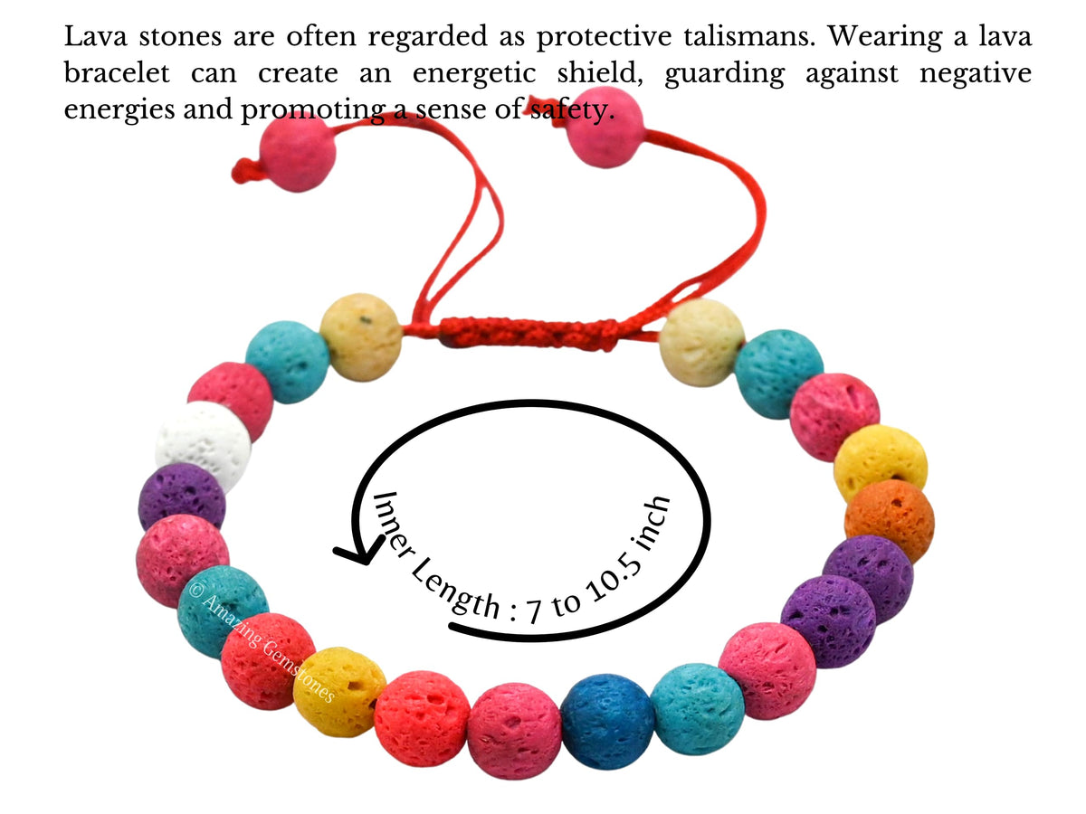Amazing Gemstone Multi Lava Bracelet for Women Men's Gifts - Protection Healing Crystal Bracelet - 8mm Gemstones Beaded Adjustable Bracelet Pulseras Para Hombres Mujer Stocking Stuffers
