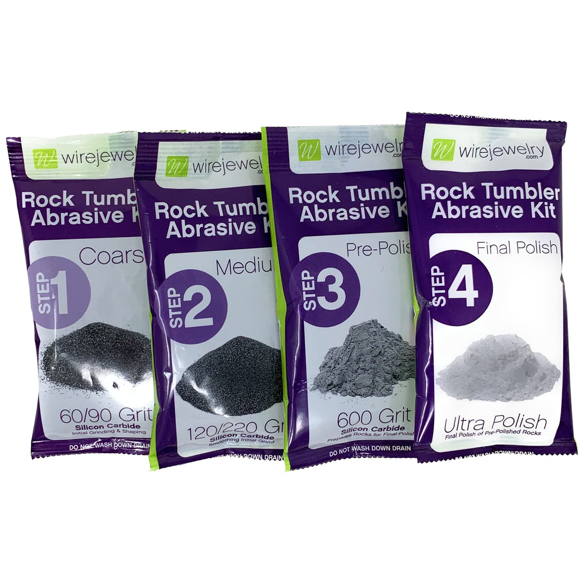 Wirejewelry 4 Step Rock Tumbler Abrasive Grit and Polish Kit, Single Batch