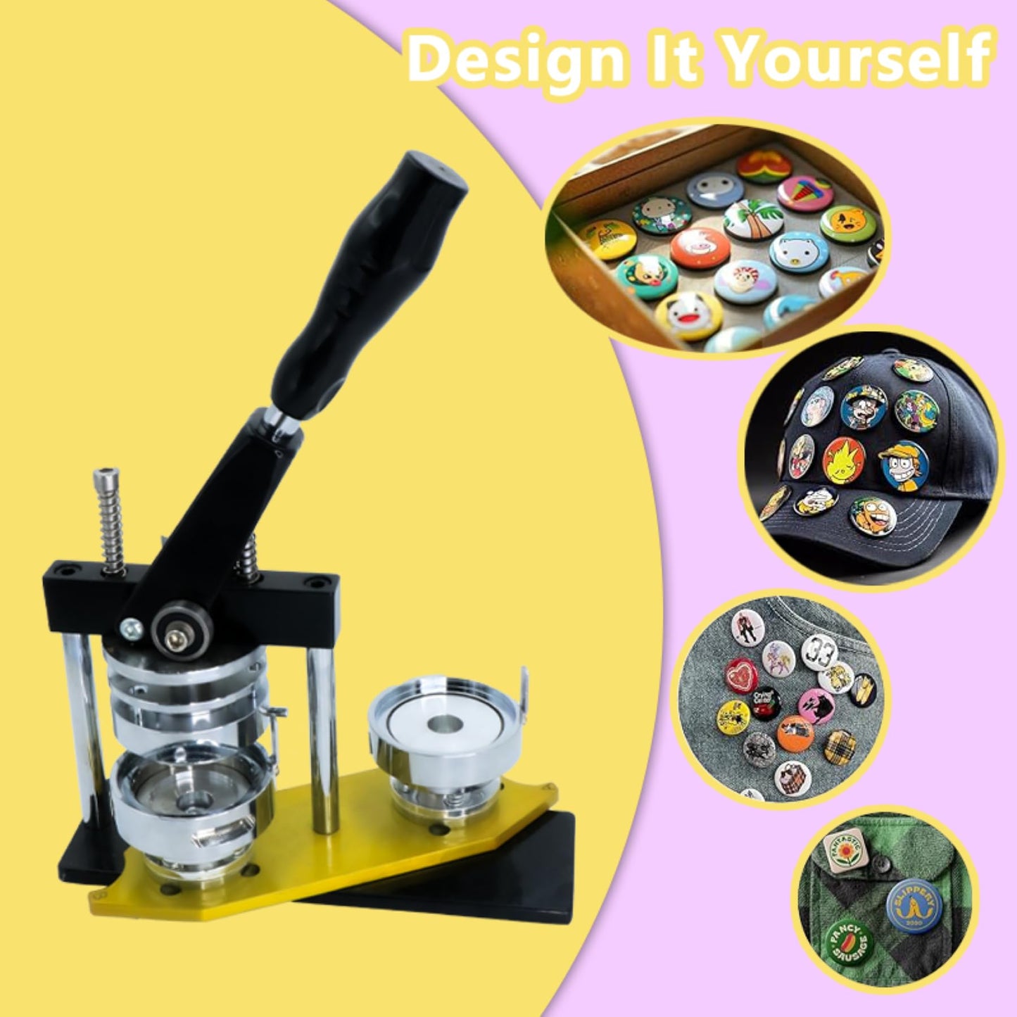 DCBADGE Button Maker Machine, 58mm/2.25 inch Pin Button Badge Maker,Interchangeable Button-Models Press Machine Kit with 300 Sets Buttons-Part Supplies & Circle Cutter & Cutting Mat