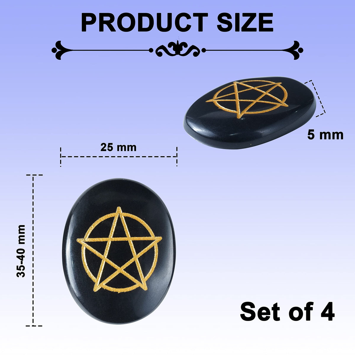 Crocon Black Agate Engraved Stone (Set of 4) Reiki Symbols Polished Palm Stones Sacred Geometry Symbols Set for Good Luck Pocket Stone Positive Healing Balancing Meditation Gemstone Gift Set